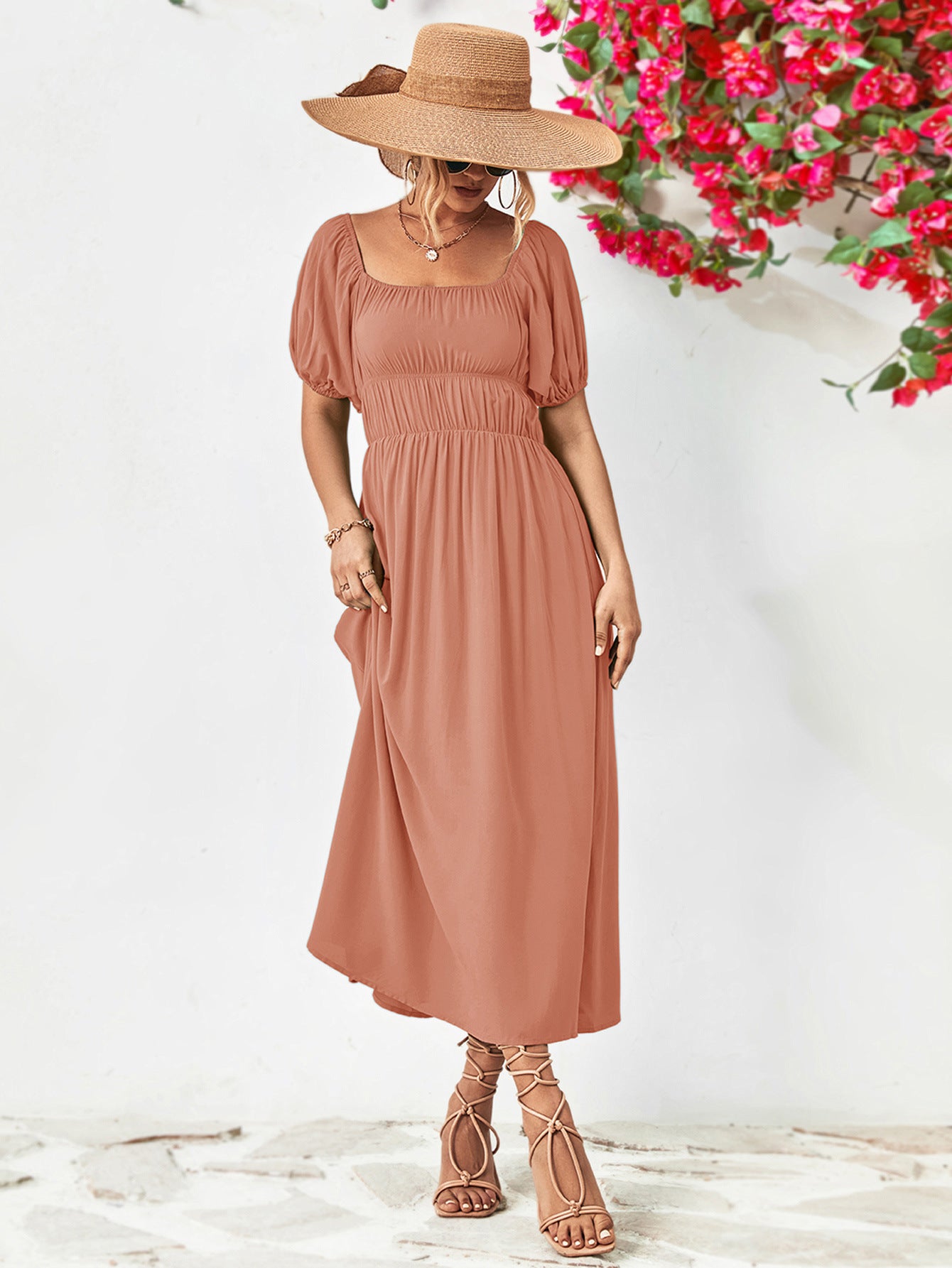 Off-Shoulder Balloon Sleeve Midi Dress-Teresa&#39;s Fashionista LLC