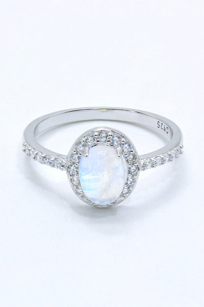 925 Sterling Silver Natural Moonstone Halo Ring-Teresa&#39;s Fashionista LLC