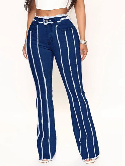 Striped Raw Hem Jeans-Teresa&#39;s Fashionista LLC