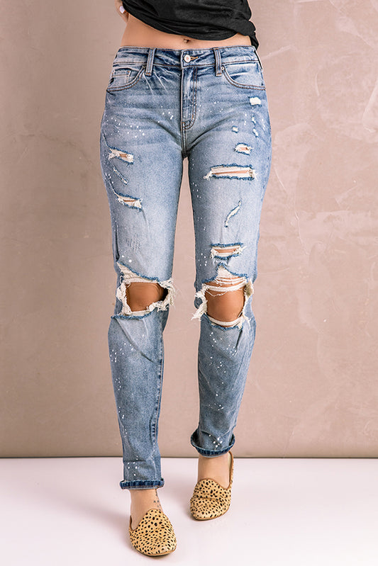 Splatter Distressed Acid Wash Jeans with Pockets-Teresa&#39;s Fashionista LLC