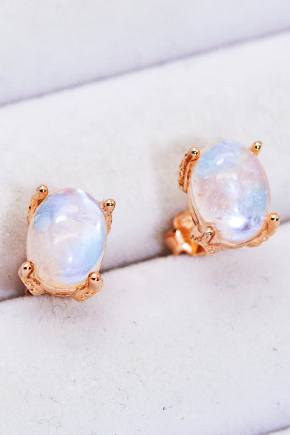 Natural Moonstone 4-Prong Stud Earrings-Teresa&#39;s Fashionista LLC