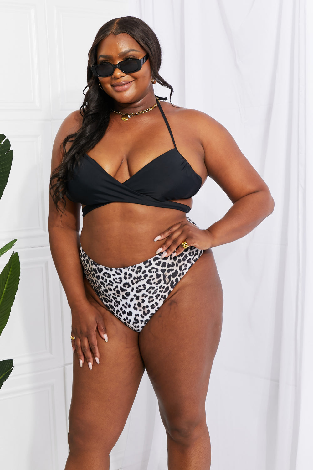 Marina West Swim Summer Splash Halter Bikini Set in Black-Teresa&#39;s Fashionista LLC