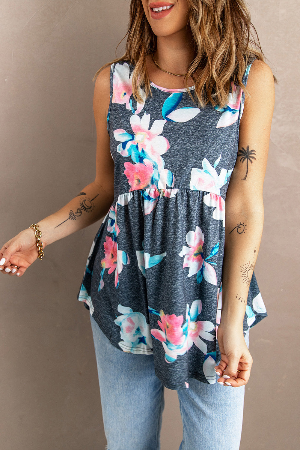 Floral Peplum Tank Top-Teresa&#39;s Fashionista LLC