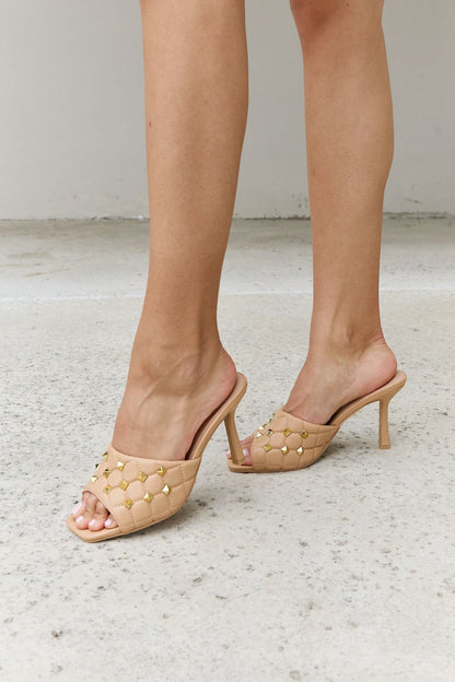 Forever Link Square Toe Quilted Mule Heels in Nude-Teresa&#39;s Fashionista LLC