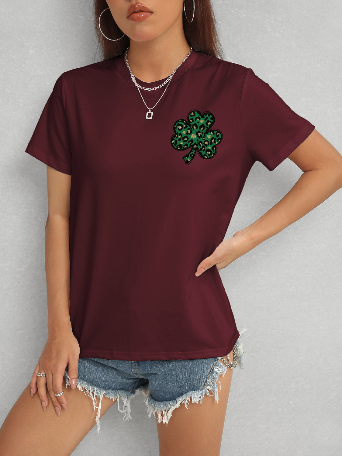 Lucky Clover Round Neck Short Sleeve T-Shirt-Teresa&#39;s Fashionista LLC