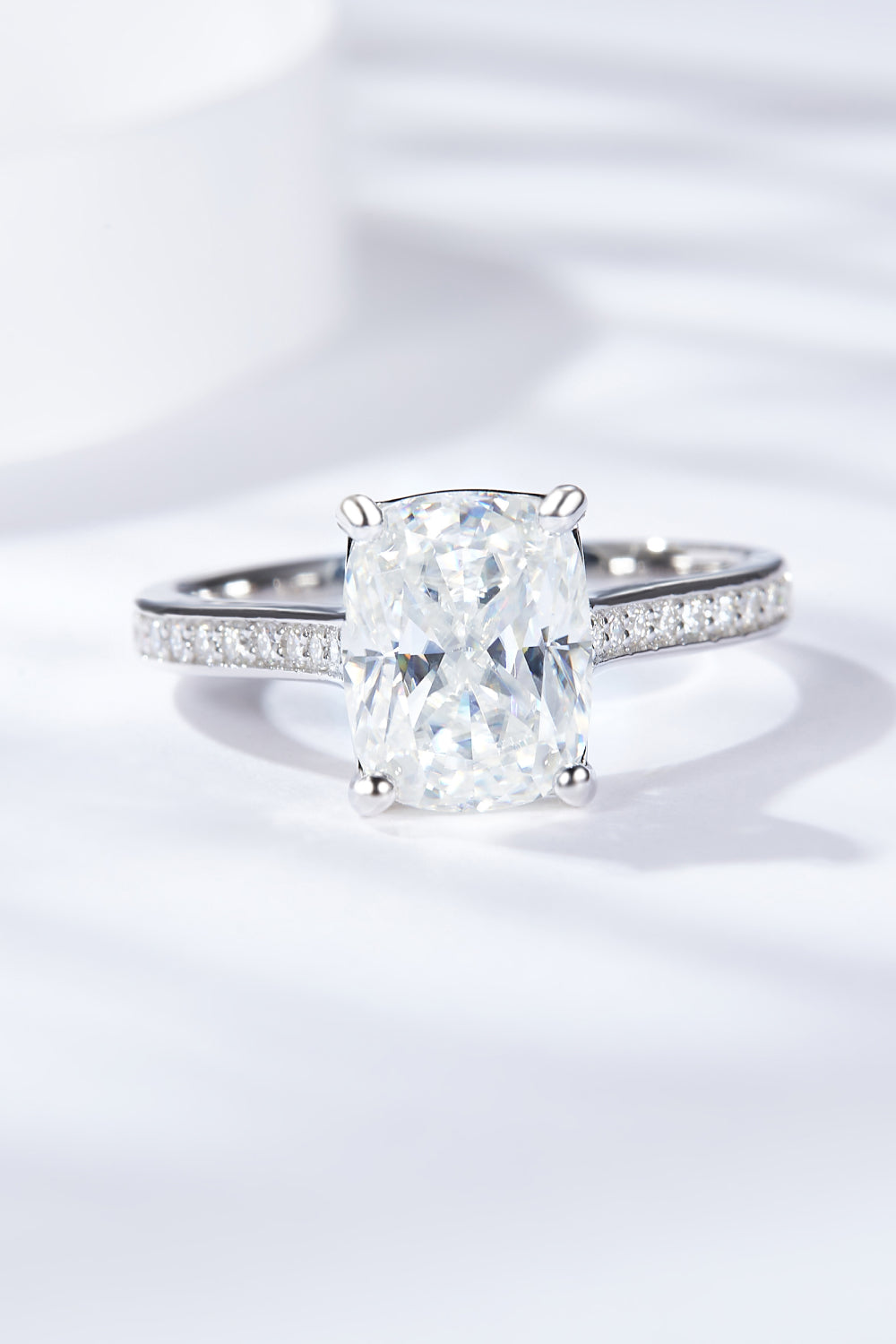 3 Carat Moissanite Platinum-Plated Side Stone Ring-Teresa&#39;s Fashionista LLC