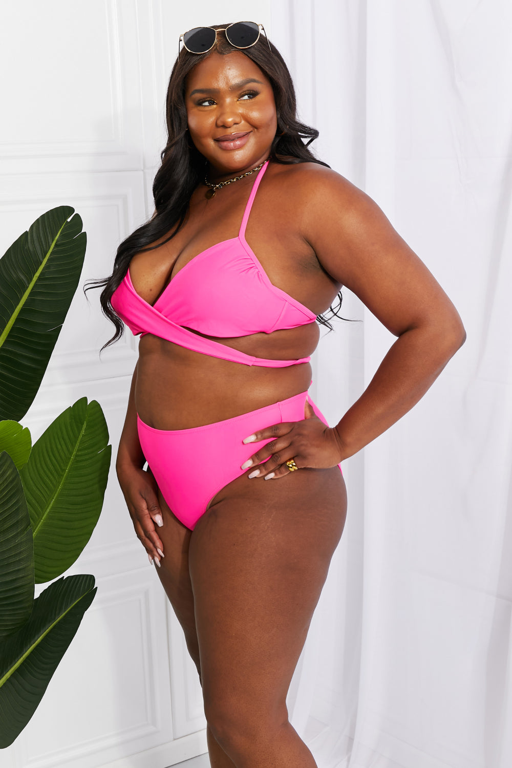 Marina West Swim Summer Splash Halter Bikini Set in Pink-Teresa&#39;s Fashionista LLC