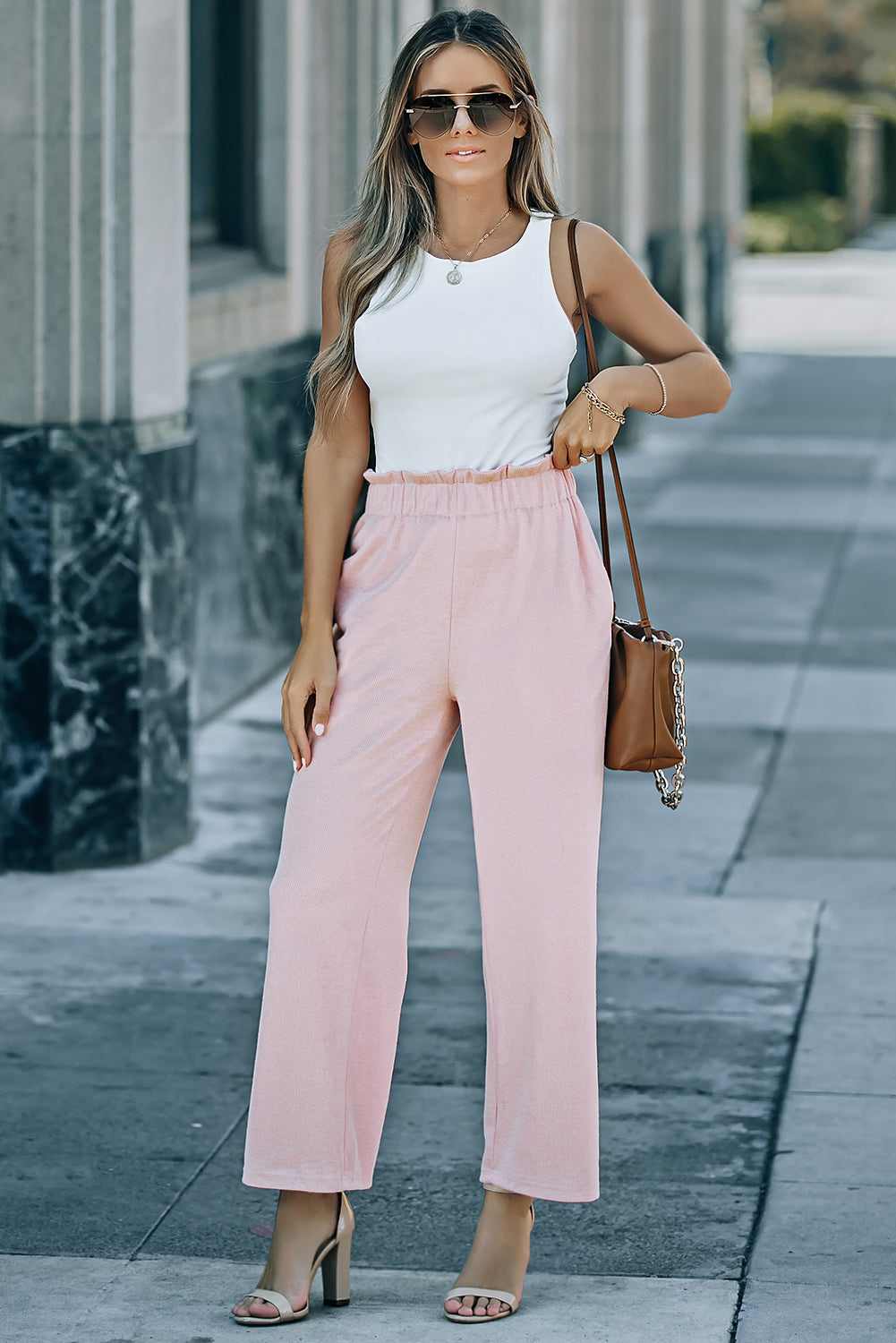 Paperbag Wide Leg Pants with Pockets-Teresa&#39;s Fashionista LLC