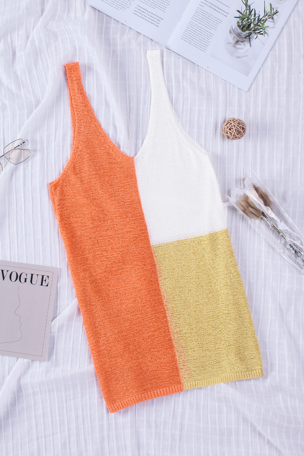 Color Block V-Neck Knitted Tank-Teresa&#39;s Fashionista LLC