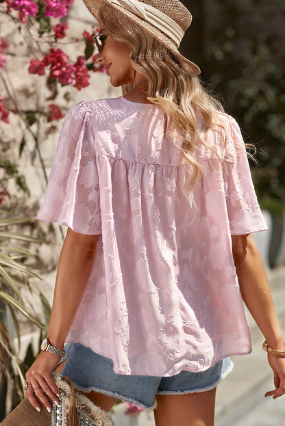 Round Neck Puff Sleeve Blouse-Teresa&#39;s Fashionista LLC