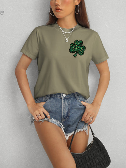 Lucky Clover Round Neck Short Sleeve T-Shirt-Teresa&#39;s Fashionista LLC