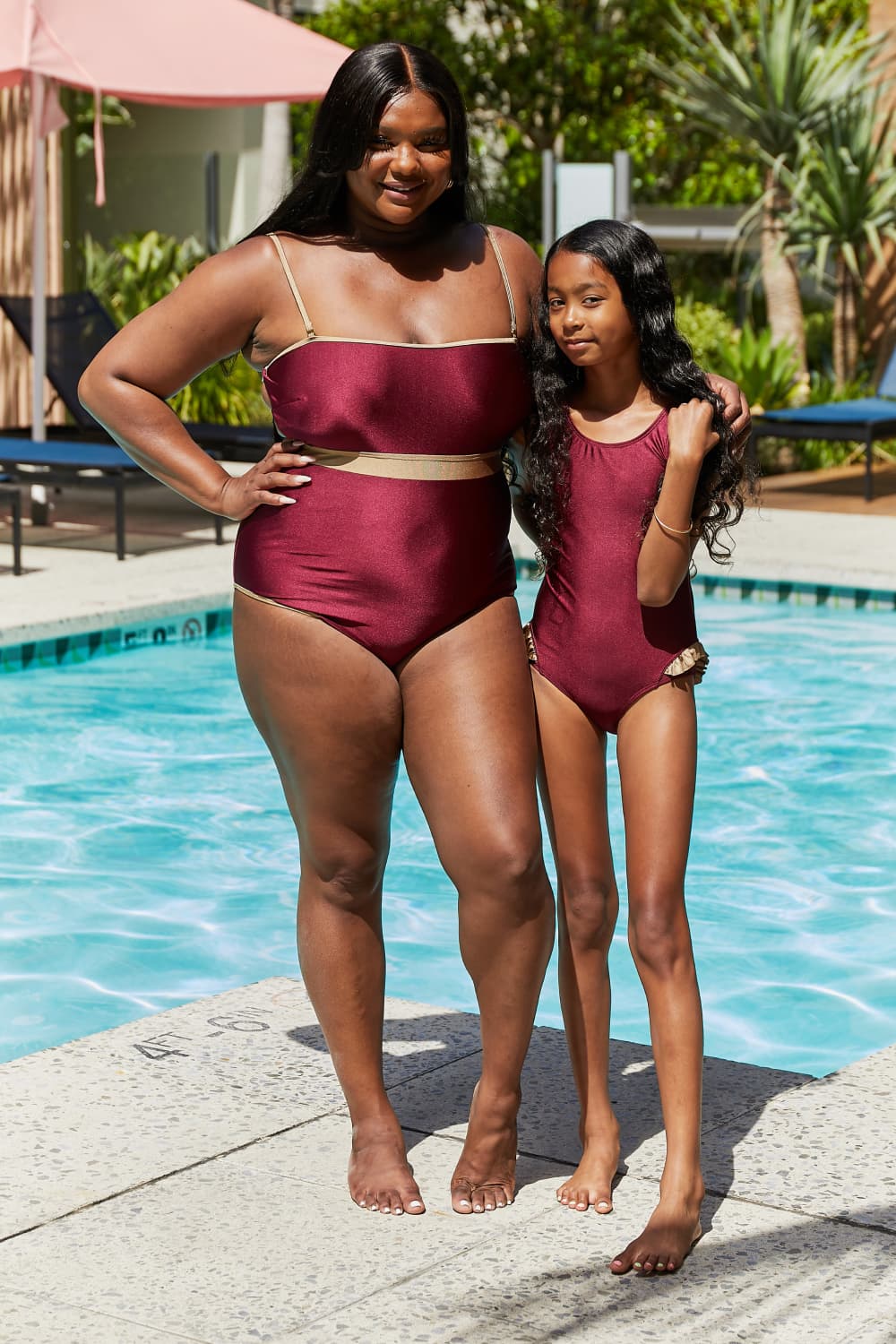 Marina West Swim Wave Break Contrast Trim One-Piece in Wine-Teresa&#39;s Fashionista LLC