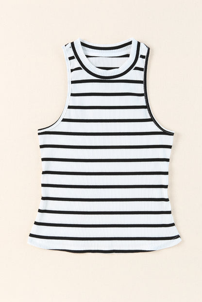 Striped Ribbed Round Neck Tank-Teresa&#39;s Fashionista LLC