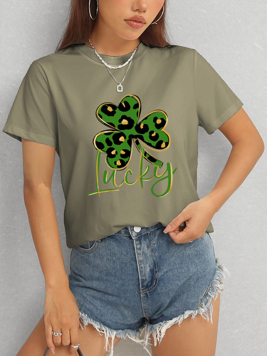 Lucky Clover Round Neck Short Sleeve T-Shirt-Teresa&#39;s Fashionista LLC