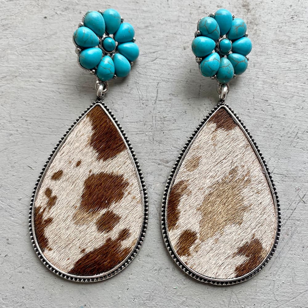 Turquoise Flower Teardrop Earrings-Teresa&#39;s Fashionista LLC