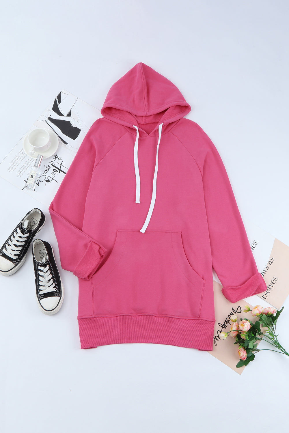 Side Slit Raglan Sleeve Hoodie-Teresa&#39;s Fashionista LLC