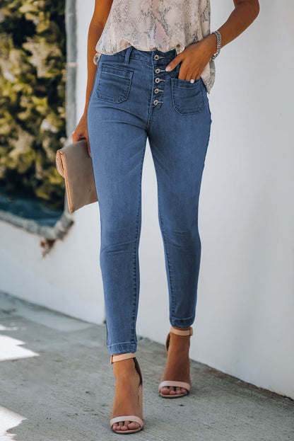 Button Fly Skinny Jeans with Pockets-Teresa&#39;s Fashionista LLC