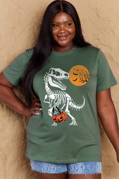 Simply Love Full Size Dinosaur Skeleton Graphic Cotton T-Shirt-Teresa&#39;s Fashionista LLC