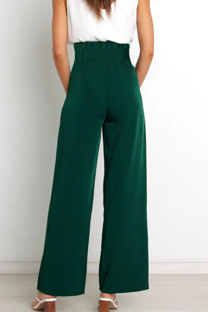 Tie Front Paperbag Wide Leg Pants-Teresa&#39;s Fashionista LLC