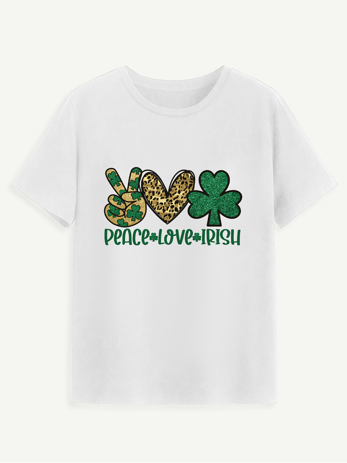 PEACE LOVE IRISH Round Neck Short Sleeve T-Shirt-Teresa&#39;s Fashionista LLC