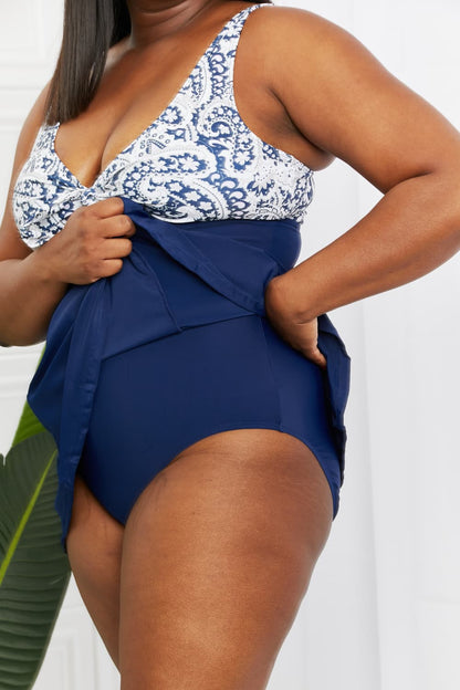 Marina West Swim Full Size Sail With Me V-Neck Swim Dress in Paisley Navy-Teresa&#39;s Fashionista LLC