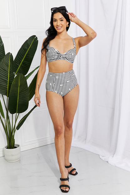 Marina West Swim Take A Dip Twist High-Rise Bikini in Black-Teresa&#39;s Fashionista LLC