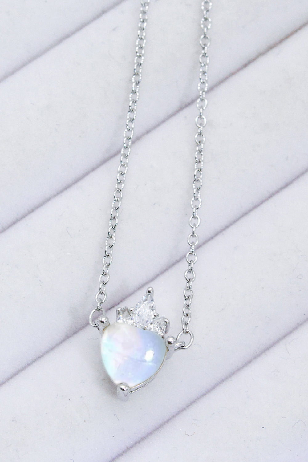 925 Sterling Silver Moonstone Heart Pendant Necklace-Teresa&#39;s Fashionista LLC