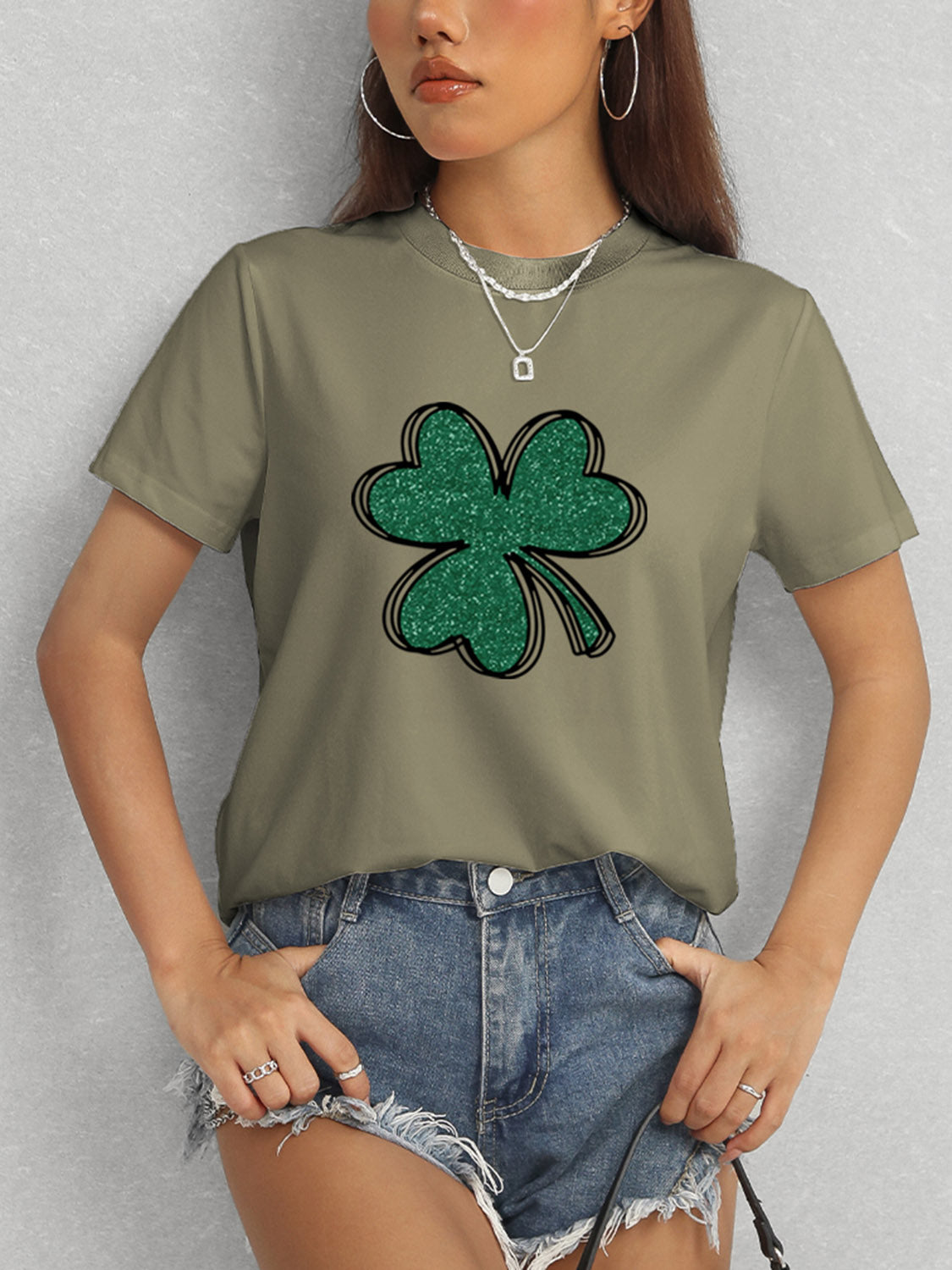 Lucky Clover Round Neck T-Shirt-Teresa&#39;s Fashionista LLC