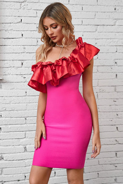 Ruffled One-Shoulder Bodycon Dress-Teresa&#39;s Fashionista LLC