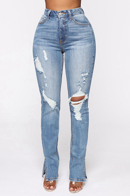 Distressed Slit Jeans-Teresa&#39;s Fashionista LLC