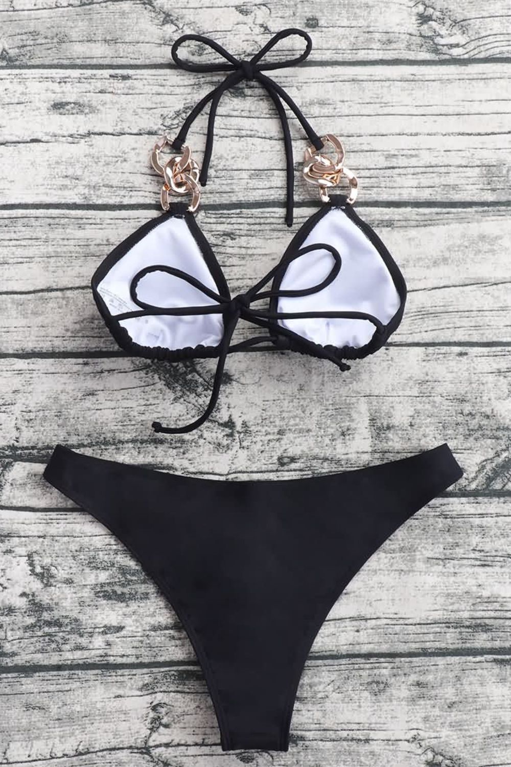 Chain Detail Tied Halter Neck Bikini Set-Teresa&#39;s Fashionista LLC