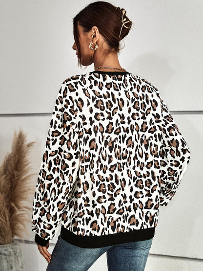 Leopard Round Neck Dropped Shoulder Sweatshirt-Teresa&#39;s Fashionista LLC