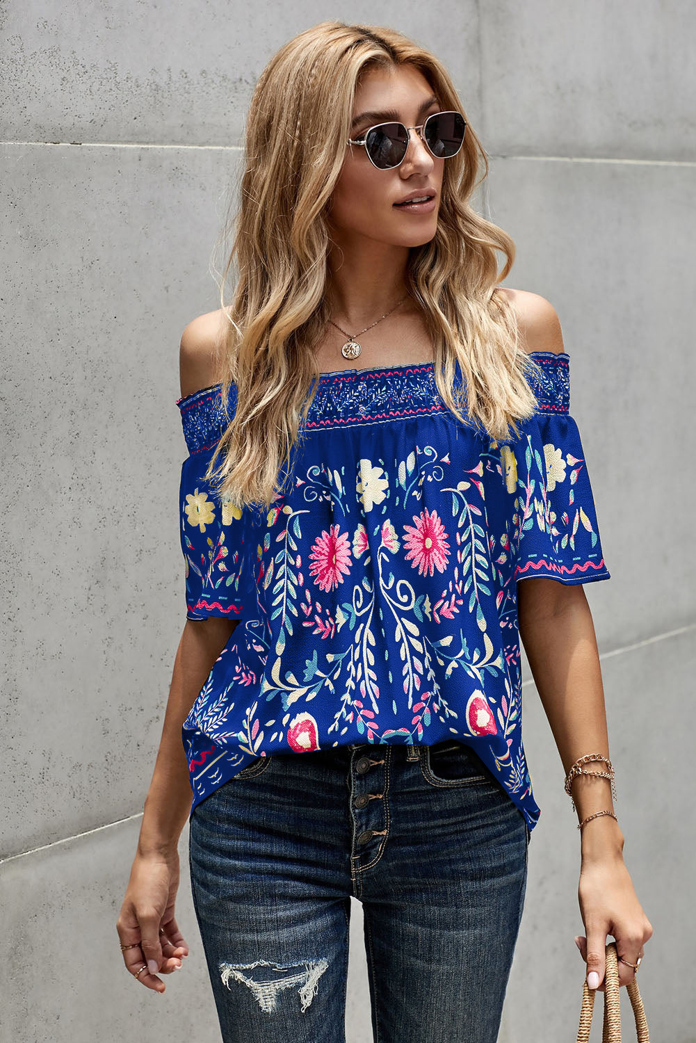 Floral Off-Shoulder Blouse-Teresa&#39;s Fashionista LLC