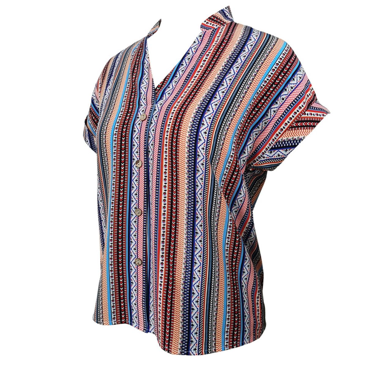 Multicolored Stripe Notched Neck Top-Teresa&#39;s Fashionista LLC