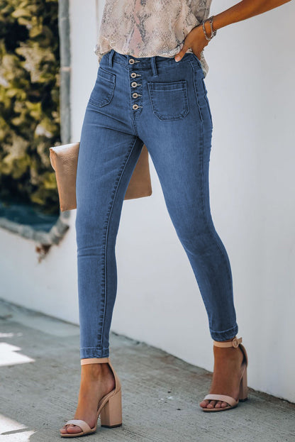 Button Fly Skinny Jeans with Pockets-Teresa&#39;s Fashionista LLC