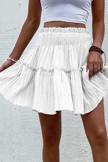 Smocked Waist Frill Trim Skirt-Teresa&#39;s Fashionista LLC