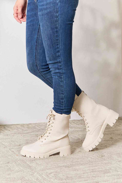 East Lion Corp Zip Back Lace-up Front Combat Boots-Teresa&#39;s Fashionista LLC