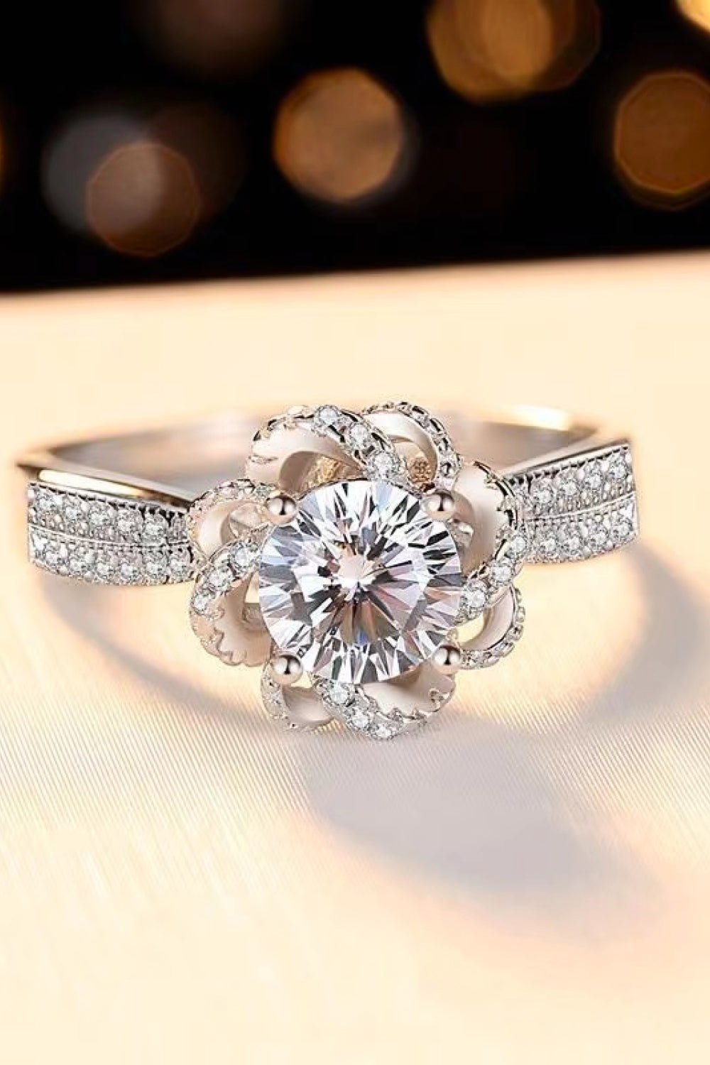 2 Carat Moissanite Floral Platinum-Plated Ring-Teresa&#39;s Fashionista LLC