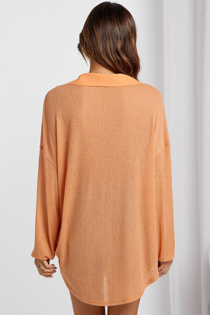 Button Front Dropped Shoulder Knit Shirt-Teresa&#39;s Fashionista LLC