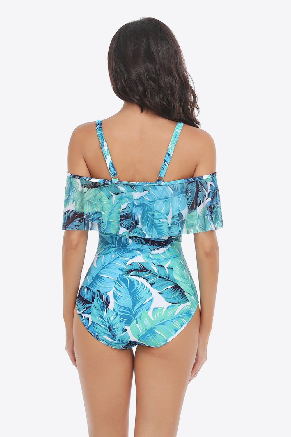 Botanical Print Cold-Shoulder Layered One-Piece Swimsuit-Teresa&#39;s Fashionista LLC