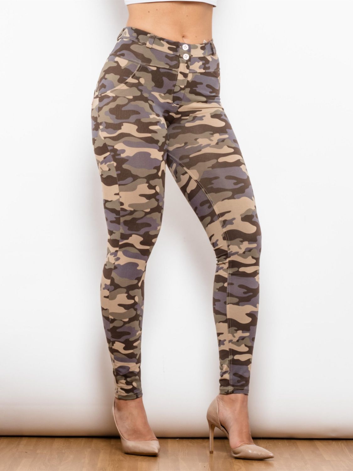 Full Size Camouflage Buttoned Leggings-Teresa&#39;s Fashionista LLC