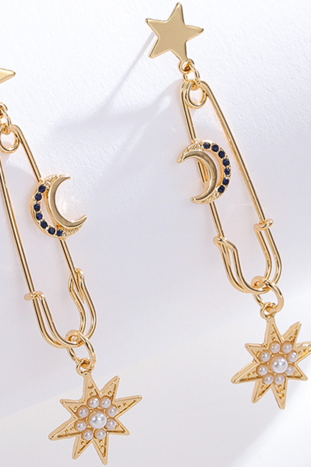 5-Pair Wholesale Inlaid Pearl Star and Moon Drop Earrings-Teresa&#39;s Fashionista LLC