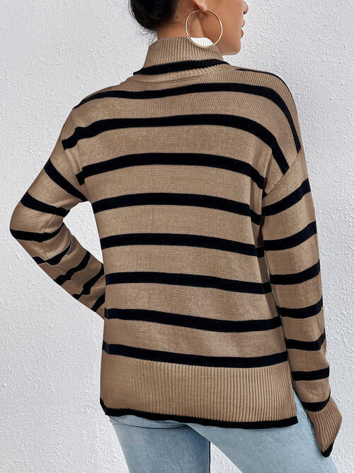 Striped Turtleneck Long Sleeve Sweater-Teresa&#39;s Fashionista LLC