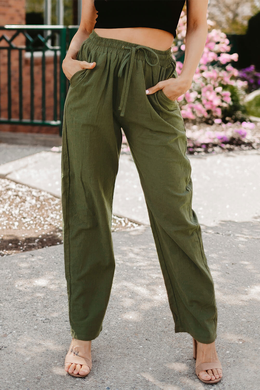 Drawstring Elastic Waist Pants with Pockets-Teresa&#39;s Fashionista LLC