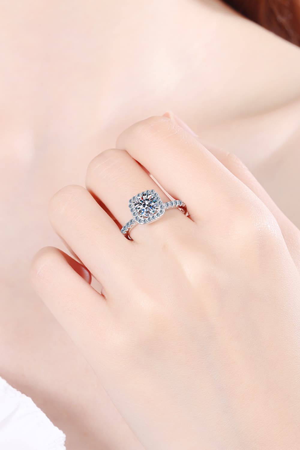 2 Carat Moissanite Square Halo Ring-Teresa&#39;s Fashionista LLC