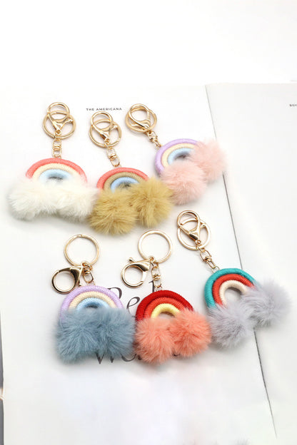 Assorted 4-Pack Rainbow Pom Pom Keychain-Teresa&#39;s Fashionista LLC