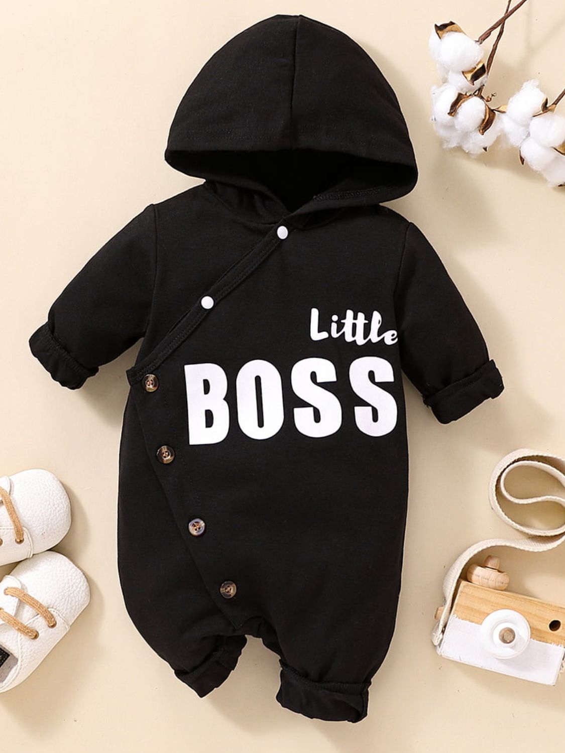 Baby LITTLE BOSS Graphic Hooded Jumpsuit-Teresa&#39;s Fashionista LLC