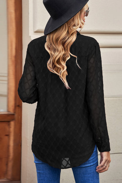 Curved Hem Button-Up Long Sleeve Shirt-Teresa&#39;s Fashionista LLC