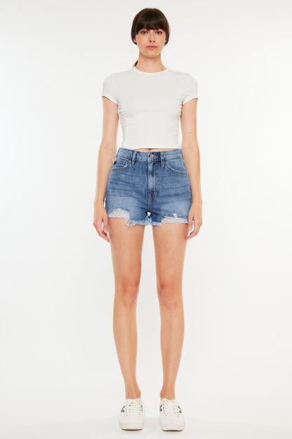 Kancan Distressed Raw Hem High Waist Denim Shorts-Teresa&#39;s Fashionista LLC