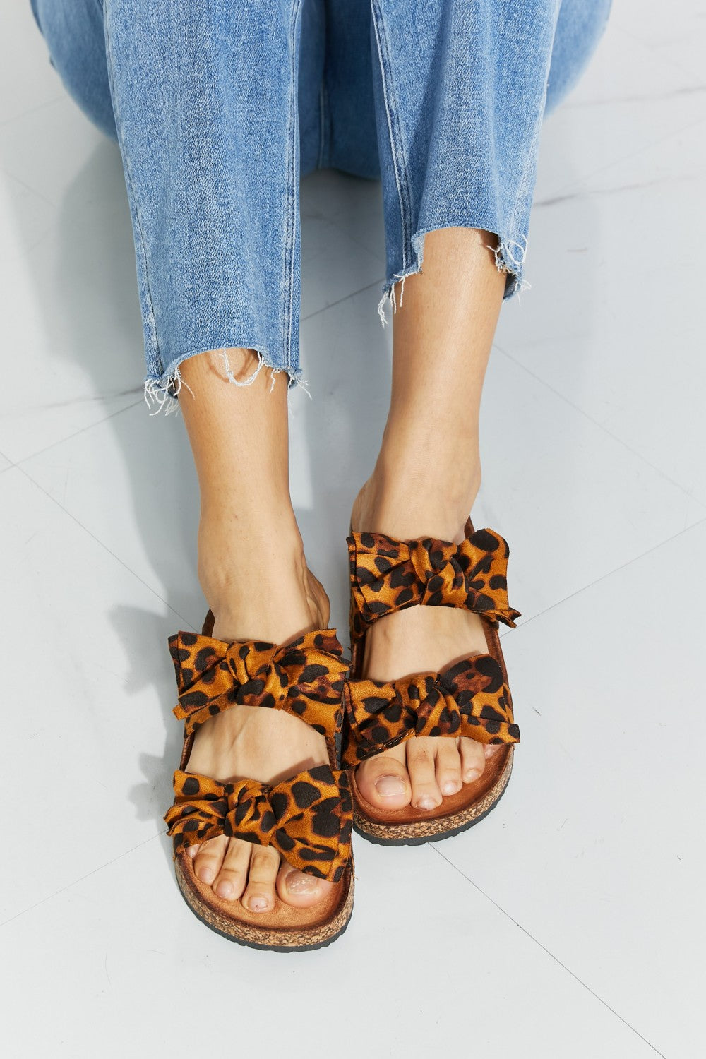 Forever Link Fiercely Feminine Leopard Bow Slide Sandals-Teresa&#39;s Fashionista LLC